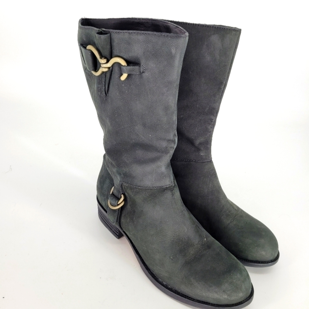 Cole Haan nike air technology brass buckle distressed black leather boot 10